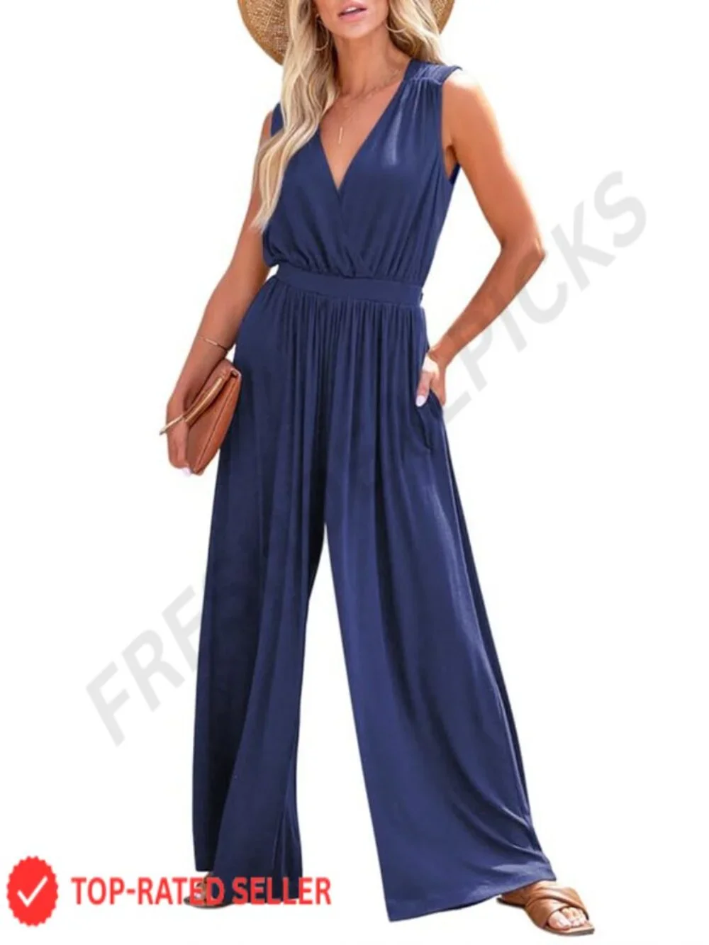 Sleeveless Wide Leg Romper Jumpsuit V-Neck Stretch Casual
